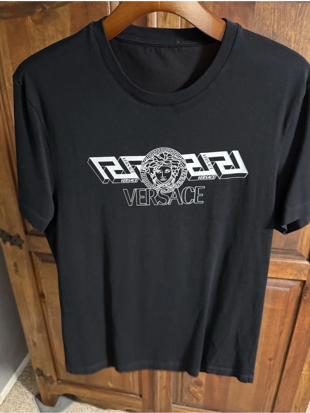 Versace Black Crewneck T-Shirt with White Medusa Logo